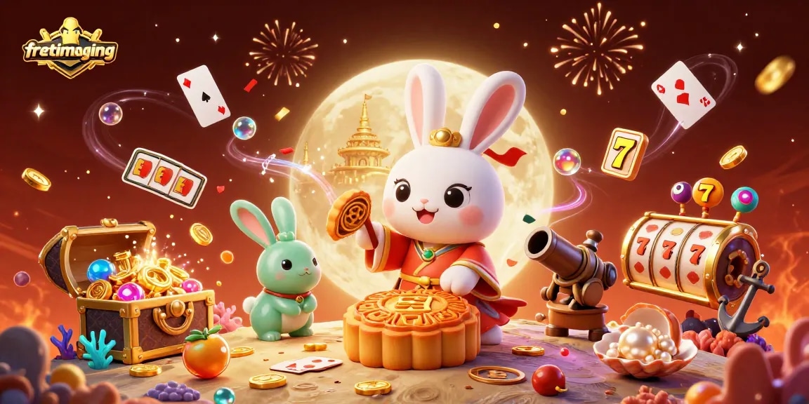 Engage with fretimaging as the moon rabbit reveals casino-themed treasures among spectacular fireworks.