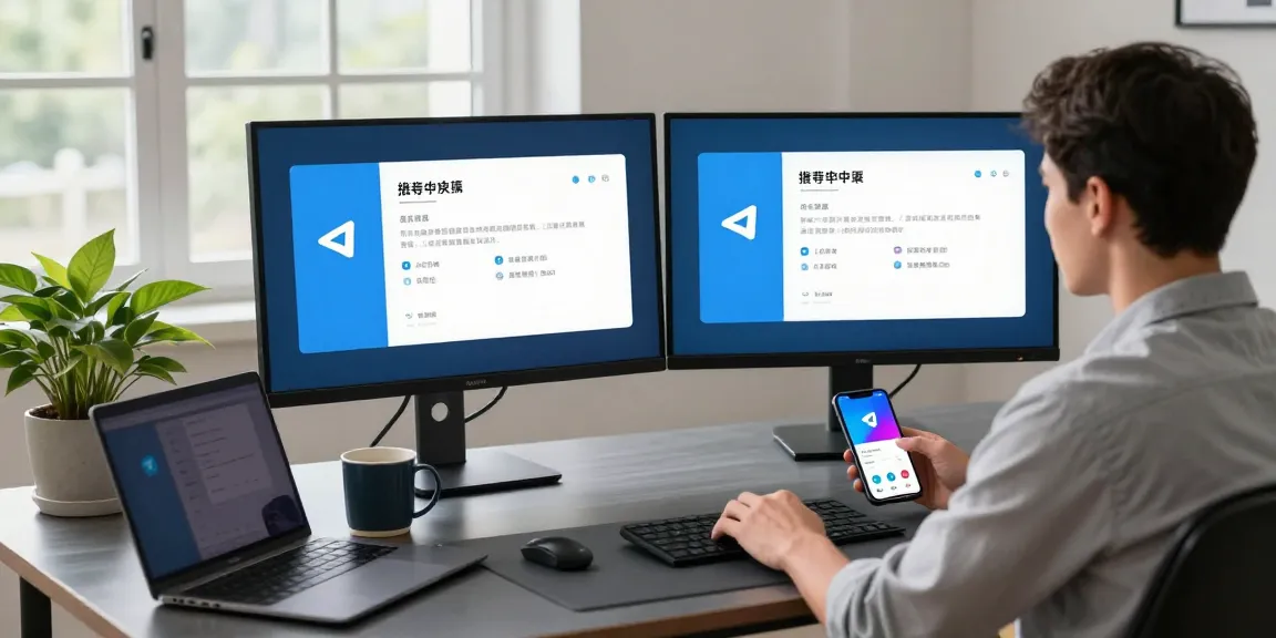 Setting up Telegram Chinese language interface in a modern tech workspace.