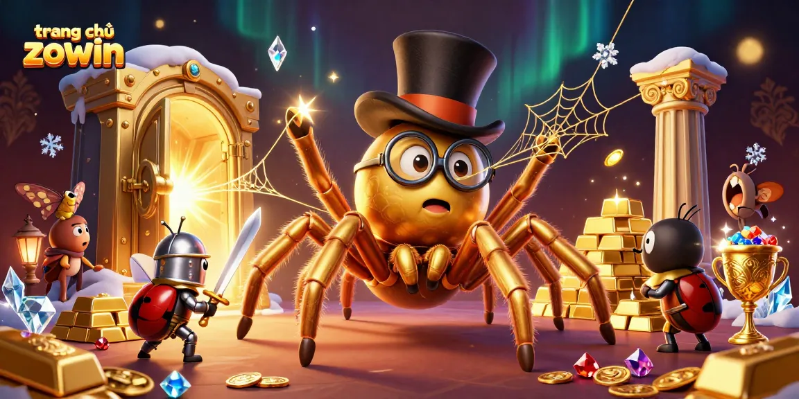 Experience the excitement of trang chủ zowin with vibrant, dynamic 3D casino illustration featuring a golden tarantula.