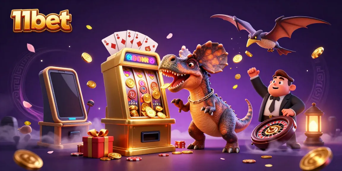 Experience the thrill of winning jackpots at 11bet with vibrant casino elements and animated characters.