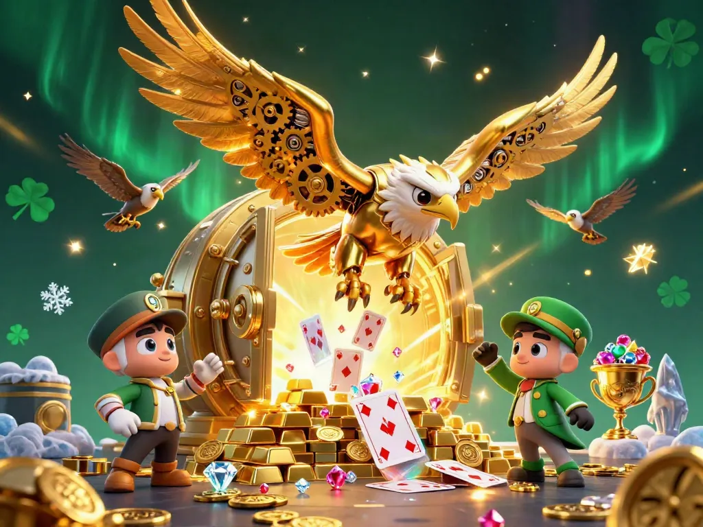 Experience streamlined betting dynamics with tỷ lệ kèo nhà cái, featuring a 3D golden eagle among holographic cards.