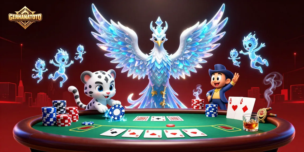 Permainan seru di GERHANATOTO dengan phoenix es dan poker chip di tengah momen pertaruhan.