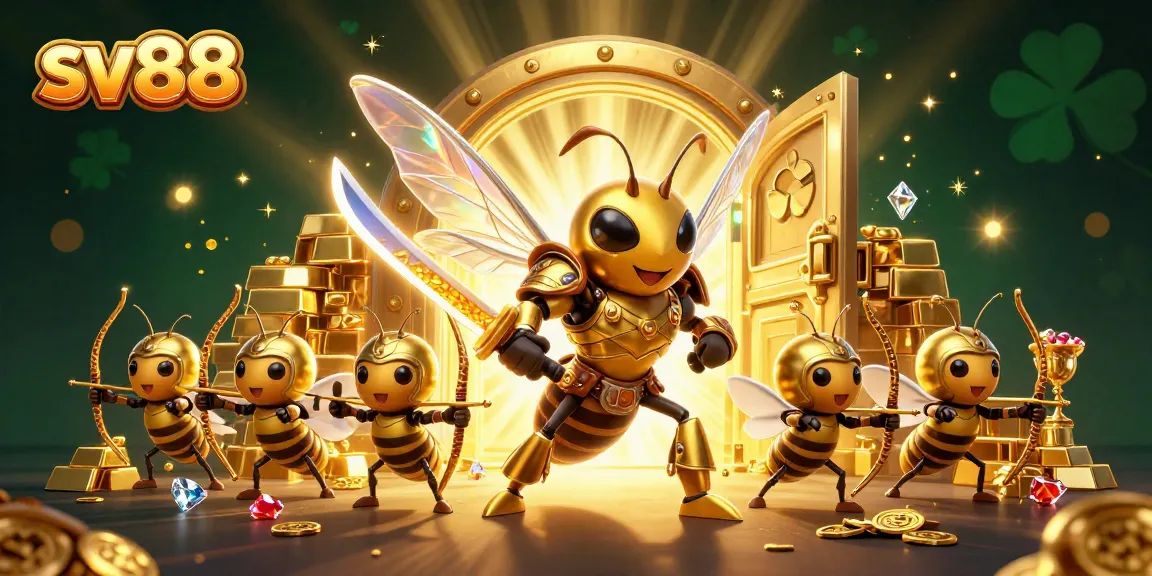 Engage with sv88's vibrant gaming scene featuring a samurai hornet and treasure elements.
