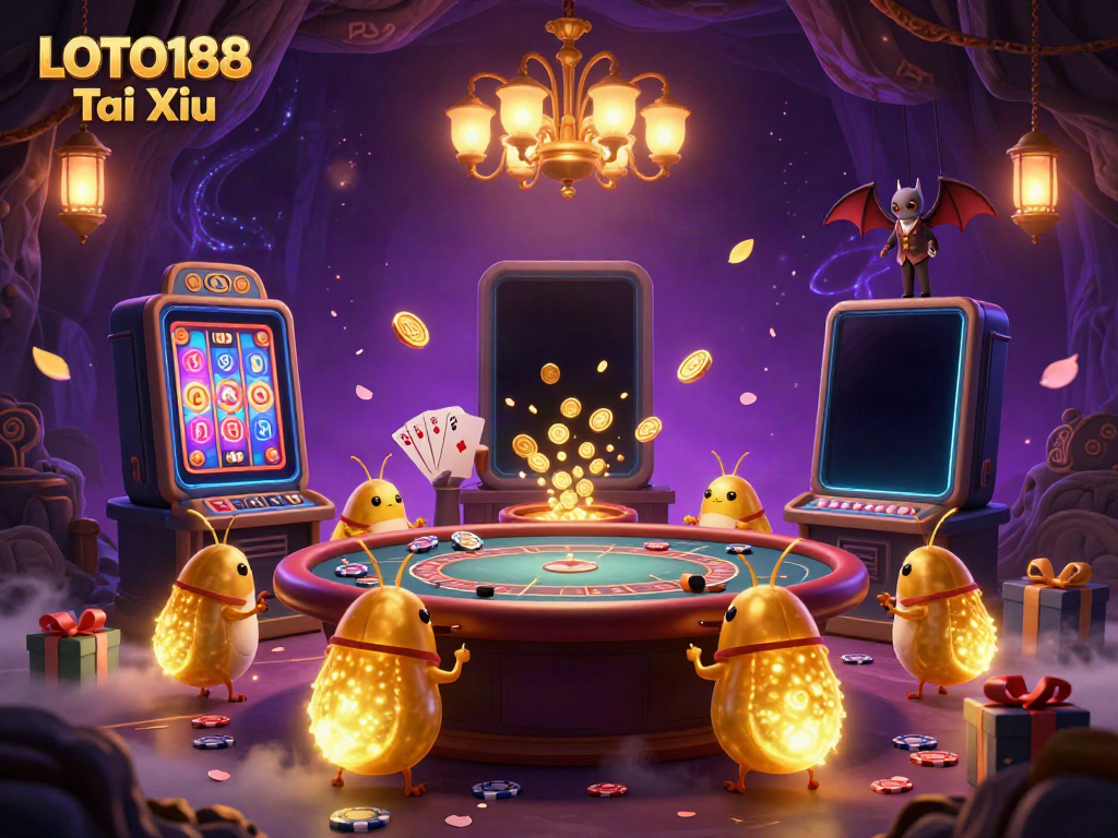 Engage in thrilling LOTO188 Tai Xiu gameplay illuminated by glowworms in a vibrant cave casino.