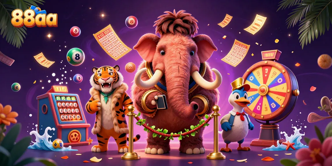 Play and win with 88aa's vibrant lottery atmosphere featuring unique characters and game elements.