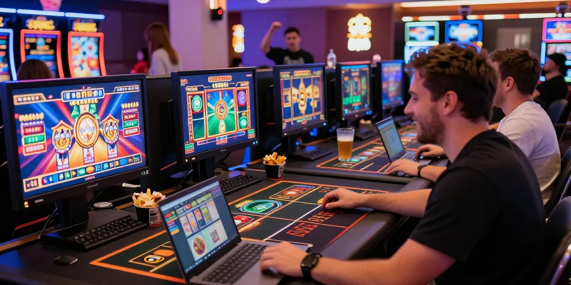 Dynamic online casino gaming experience featuring players enjoying slot gacor with colorful digital interfaces and celebratory atmosphere.